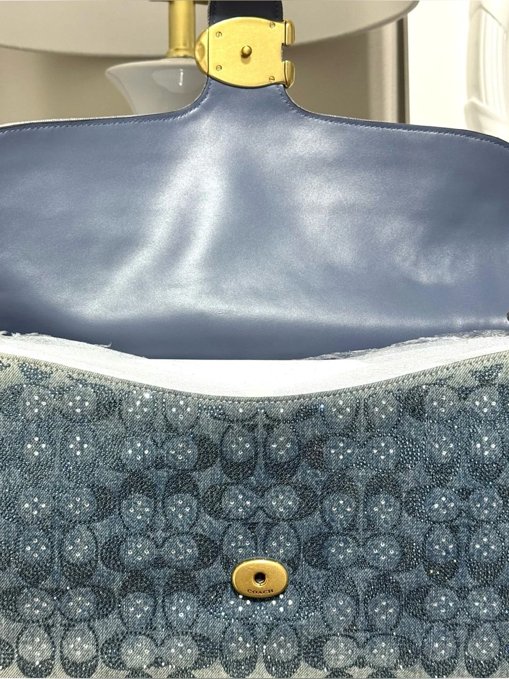 COACH Tabby 36 Crystal Signature Jacquard Denim Shoulder Bag